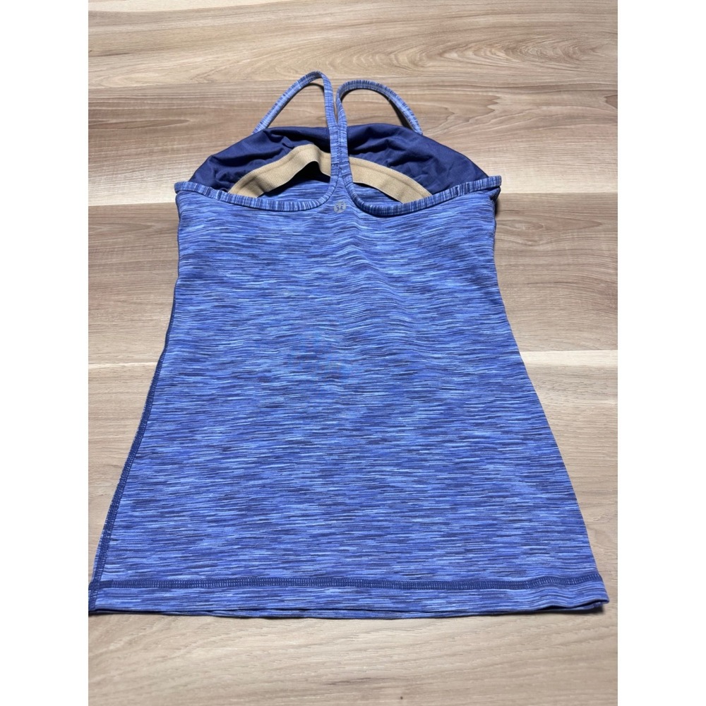 Lululemon Power Y Tank Top Womens 4 Blue Space Dye Yoga Cami Built-In Shelf‎ Bra